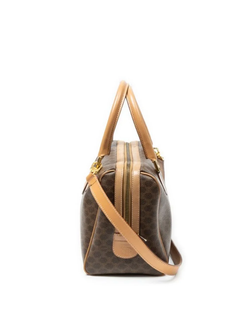 Celine Mini Boston Beige Brown Macadam Canvas
